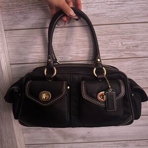 Coach Black Leather Satchel with Gold Accents